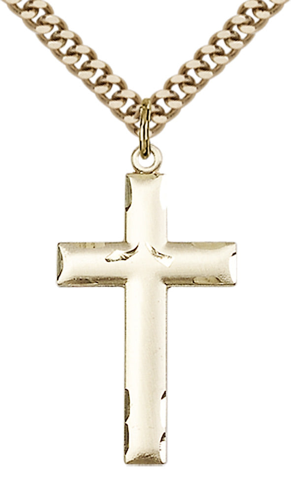 14 Karat Beveled Gold-Filled Cross With Chain