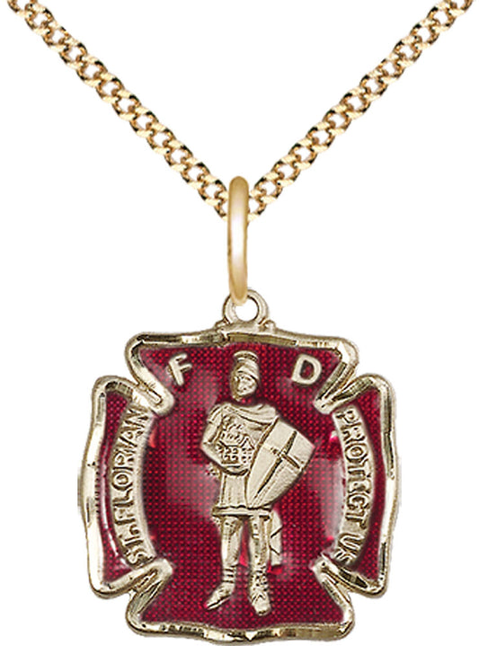 Saint Florian Firefighter or Fire Serviceman Gold Necklace