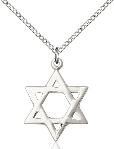 Sterling Silver Star of David Medal with 18-inch Silver Chain