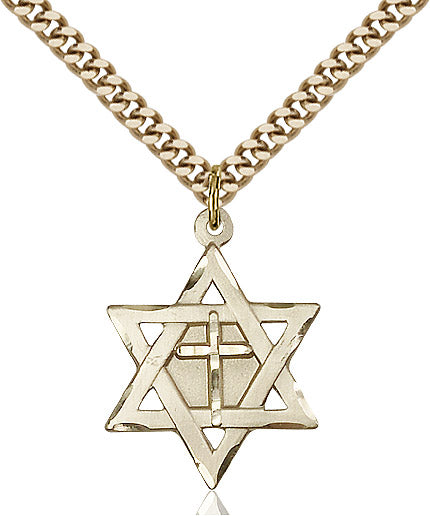 14 Karat Gold Filled Star of David Medal and Cross with 24-inch Gold Filled Chain
