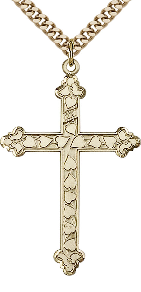 14 Karat Gold Filled Heart Cross with 24-inch Gold Chain